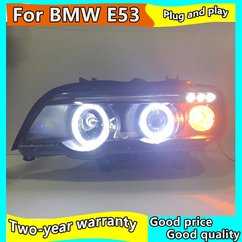 

2Pcs Headlight 1998-2003 year For BMW for X5 E53 Head Lamp Back Light Angel Eyes Black housing With HID KIT E53 Front Lamps
