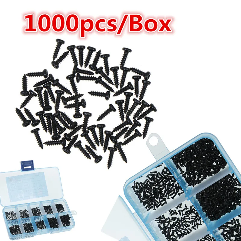 

HOT! 1000Pcs M1 M1.2 M1.4 M1.7 Mix Phillips Head Micro Screws Screws Round Head Self-tapping Electronic Small Wood Screws Kit