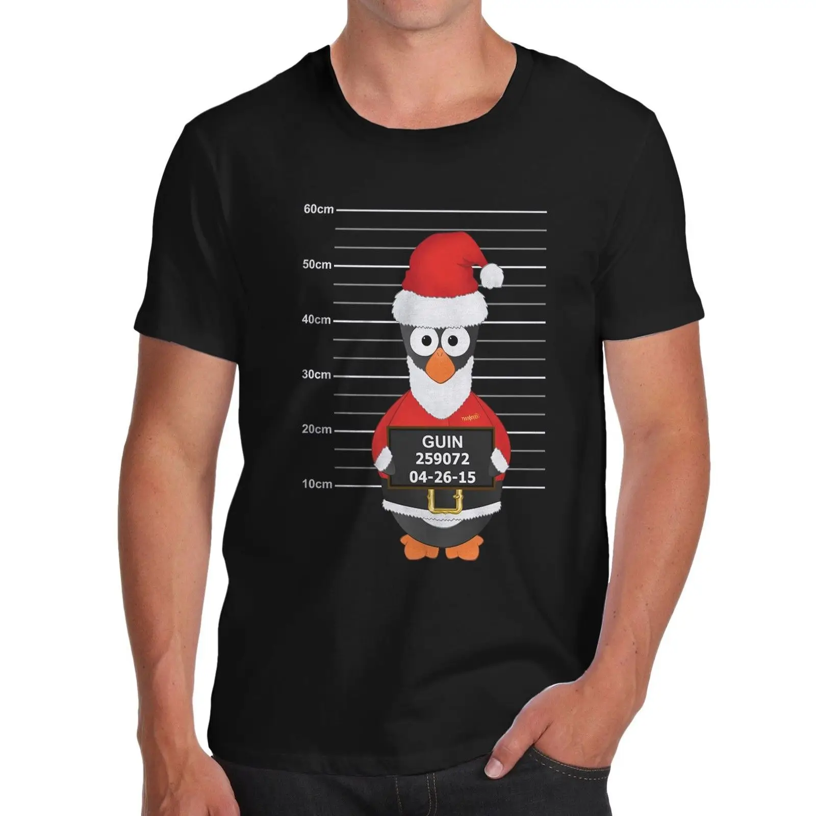 

Men's Christmas Santa Guin The Penguin Mugshot Funny Cotton T-Shirt custom printed tshirt 2019 fashion t shirt mens tee shirts