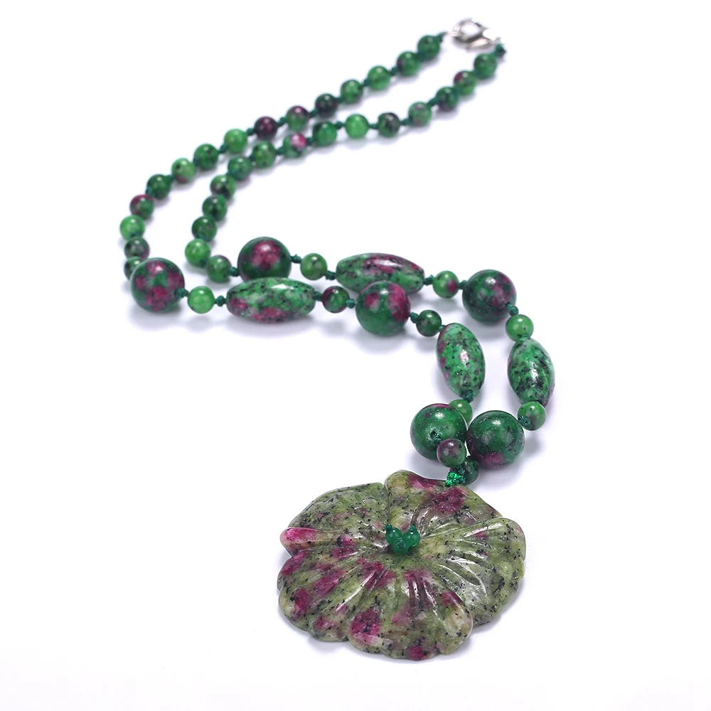 Fonkup Women Long Chains Epidote Necklace Power Stone Pendant Jewelry Vintage Men Plant Accessories Engagement Custom High Grade Fine Jewelry