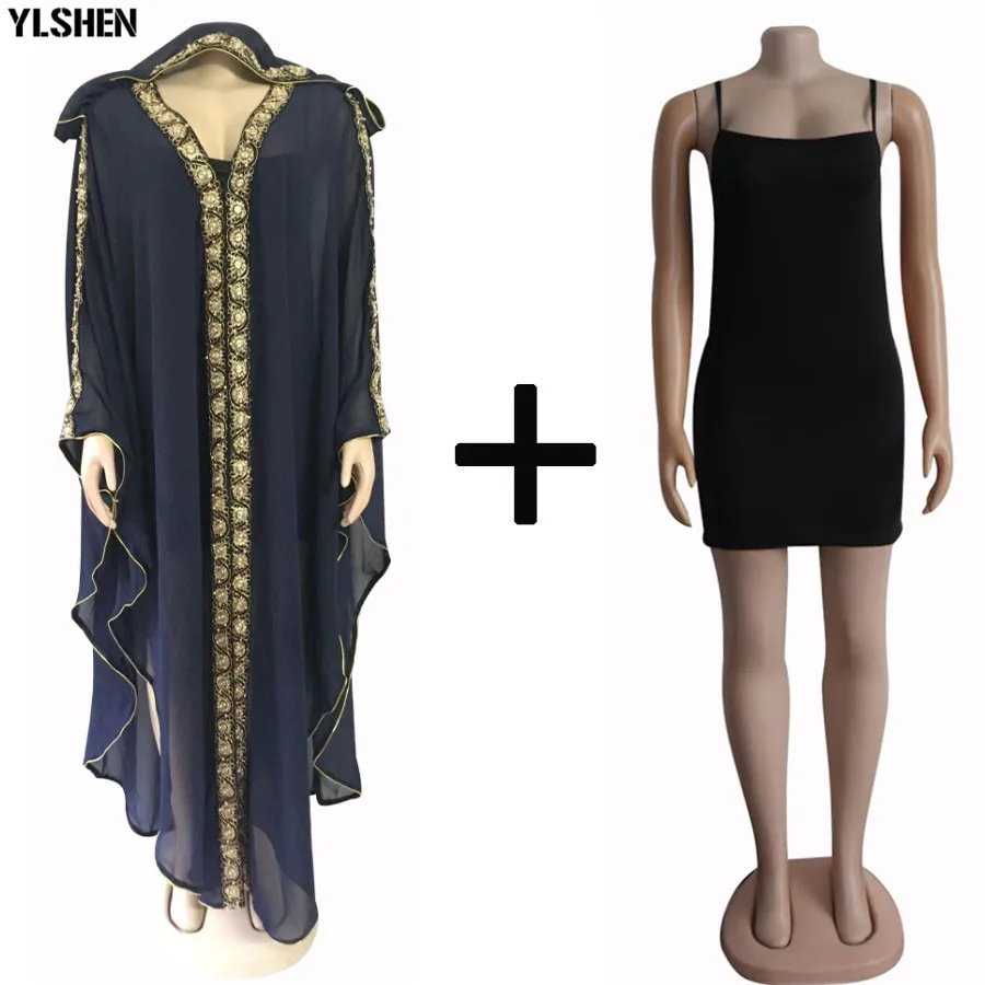 African Dresses For Women Chiffon African Clothes Dashiki Bazin Riche Ladies African Clothing Hoodie Long Africa Dress 2 Pc Set 02
