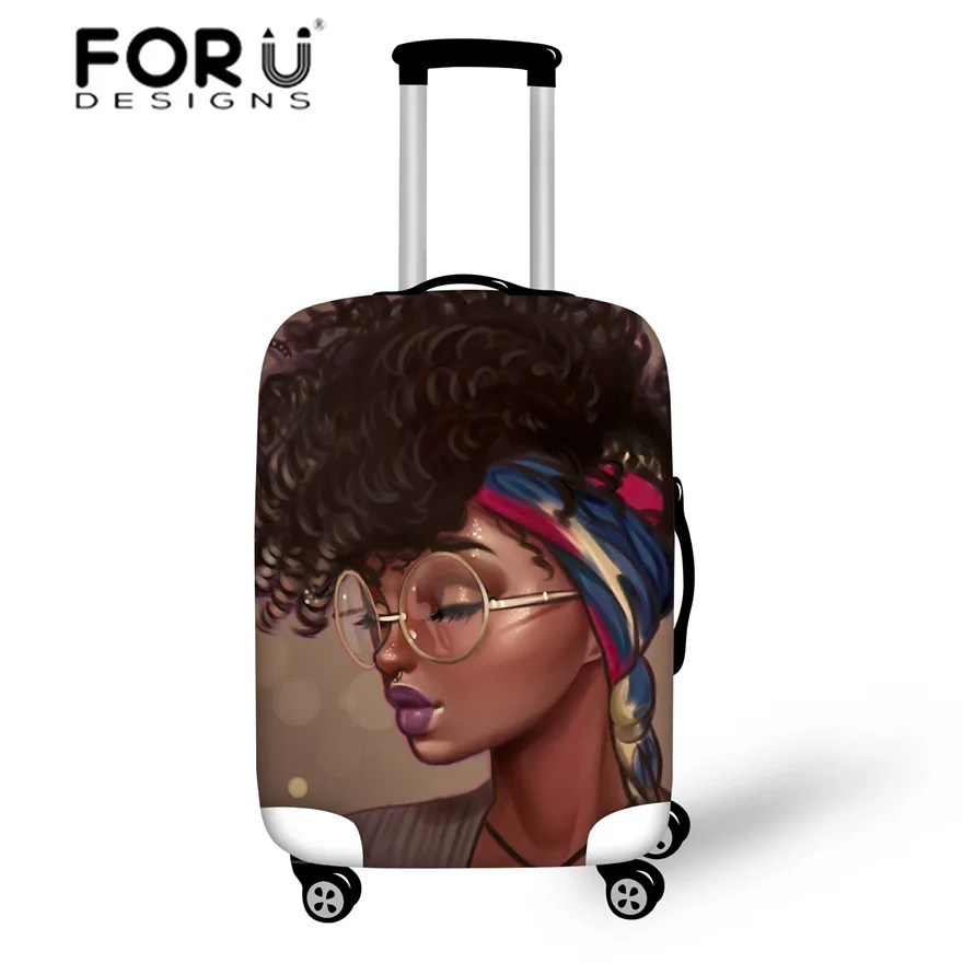 

FORUDESIGNS Covers for Suitcases Black Art African Girls Print Travel Accessories Women Luggage Cases for 18-30 Inch Protective