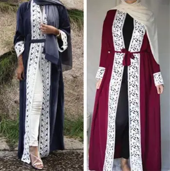 

Dubai Muslim Cardigan Open Cardigan Lace Kaftan Long Sleeve Abaya Women Islamic Turkey Jilbab Maxi Loose Long Robes Clothing