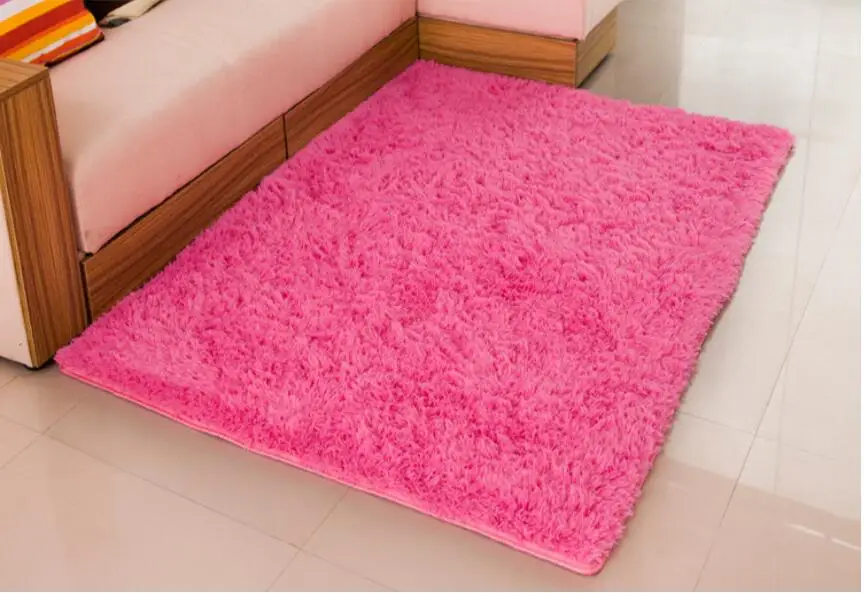 Soft Fluffy Shaggy Rectangle Carpet Floor Mat Living Room Decorative Blanket Area Rug Solid Color White Beige Pink Coffee Black - Цвет: rosy longer fur