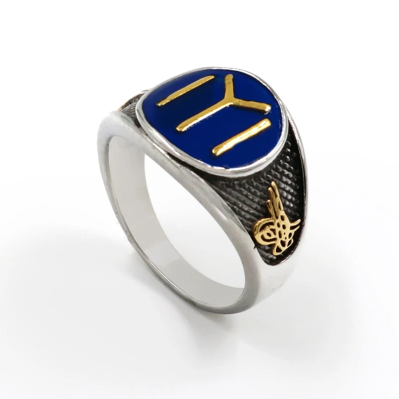 

New Men High Quality Blue Islam Rings Turkey Ottoman Empire Muslim Allah 316L Stainless Steel Gold Silver Male Ring Accessories