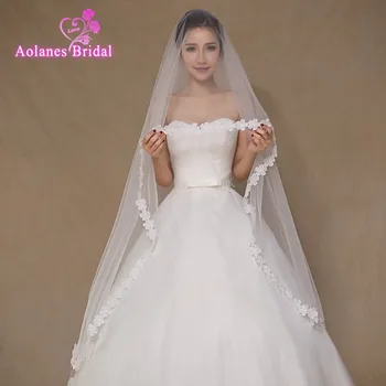 

3 Meters One Layer Top Quality Tulle Bridal Veil Appliques Edge Long Cathedral Wedding Veil Velos De Novia 2017