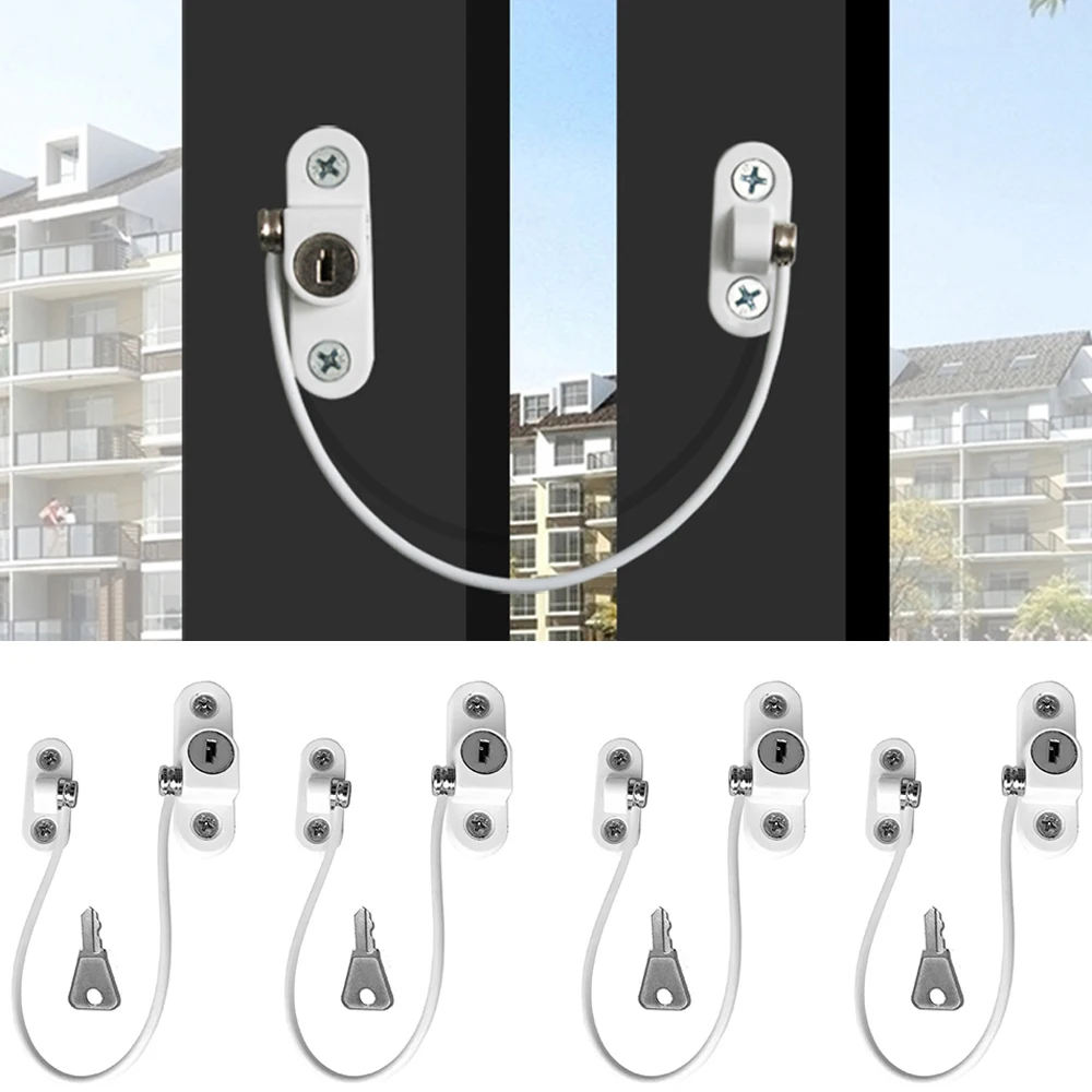 

4 Pcs/Lot Child Lock Infant Security Window Stainless Steel Keyed Opening Restrictor Prevent Baby Falling Door Lock Limiter