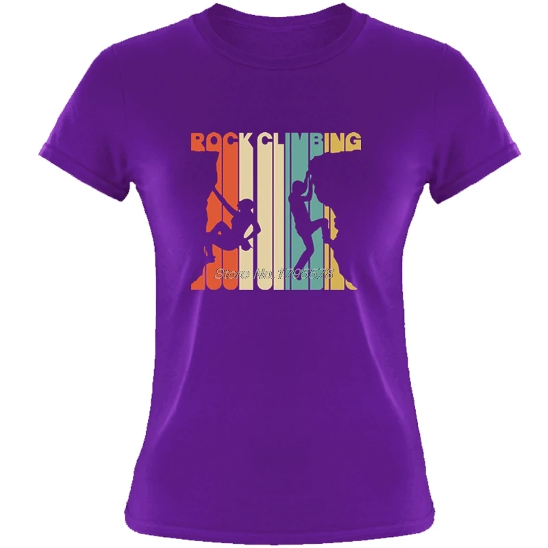 Винтажный стиль Rock Climbings облегающая футболка для женщин с круглым вырезом и коротким рукавом рубашки с принтом для девочек хлопковая модная футболка Harajuku - Цвет: Purple