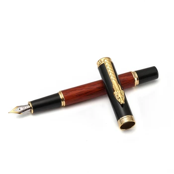 

Luxury dragon clip Gold trim Wood barrel Fountain pen 0.5mm Fine nib Jinhao 8802 gift Caneta tinteiro school supplies F485