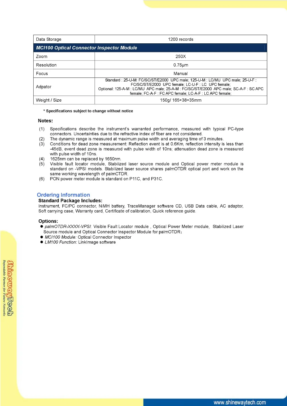 PalmOTDR волоконно-оптический тестер FTTX SM FTTH 1310/1550nm 32/30dB соединители FC