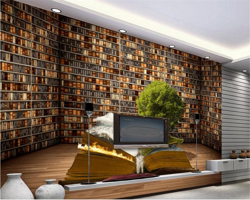 Beibehang مخصص صور خلفيات 3D كبيرة جدارية كتاب خزانة كتاب منزل خلفية 3d جدارية خلفية اللوحة papel دي parede