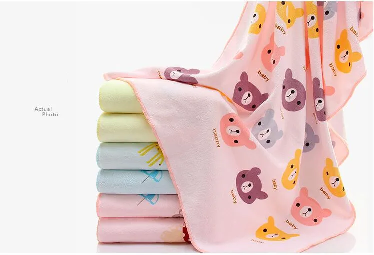 Kutto Cute bear head cartoon printed superfine fiber bath towel soft absorbent large towel 70*140cm