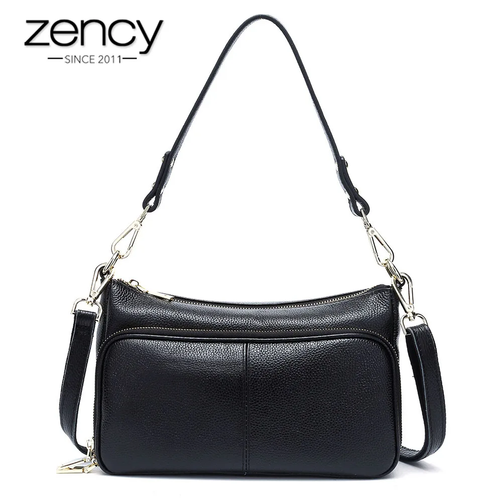 Tanie Zency eleganckie kobiety torebka 100% prawdziwej skóry damska torba na ramię Crossbody listonoszówka mody Hobos czarny wysokiej jakości