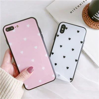 

Love heart Phone Case For iPhone XS Max XR X 7 6 6s 8 Plus Cartoon Tempered Glass Pink Phone Cover For iphone XS Case Coque Gift