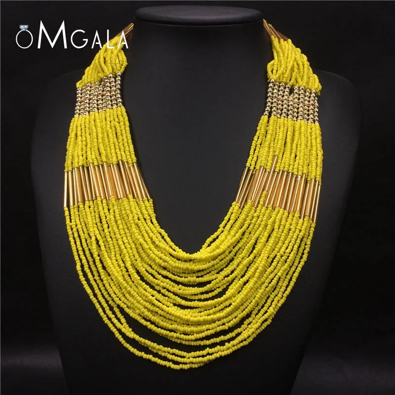 

OMGALA Handmade Beads Necklaces Bohemia Exaggerated Necklace Ethnic Boho Bohemian Wide Choker Necklaces Women Accessories