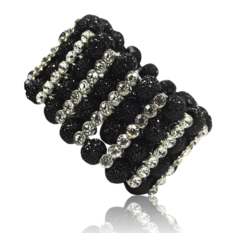 HOT Fashion Multi-row Bead Bracelets Crystal Beaded Bracelet Black Elasticity Bracelets For Women Beautiful Jewelry Gift Fashion Jewelry