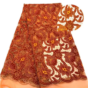 

2019 Latest Style Orange High Quality African Velvet Lace Fabric With Sequins Nigerian Lace Fabrics For Wedding Party C6
