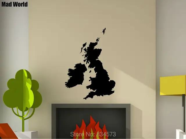 mad world united kingdom uk world map silhouette wall art stickers wall decal home diy
