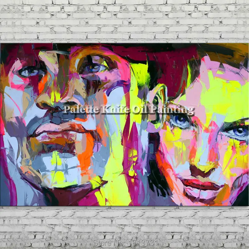 

Palette knife portrait Face Oil painting Character figure canva Hand painted Francoise Nielly wall Art picture for living room43