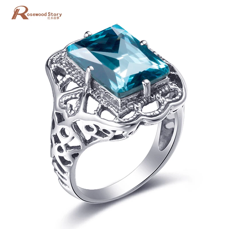 

Antique Sky Blue Crystal Rings Sterling Silver 925 Vintage Bohemian Rings For Women Wedding Engagement Party Tibetan Jewelry