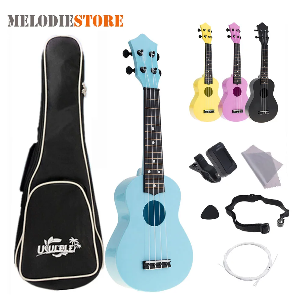 21 Inch Ukulele Acoustic Colorful Hawaii 4 String Guitar Guitarra for Kids Children Beginner + Ukelele Bag Strap Picks Tuner Set 21 inch ukulele heat shaped sound hole suitable for beginners hawaii four string guitar ukelele bag tuner finger trainer