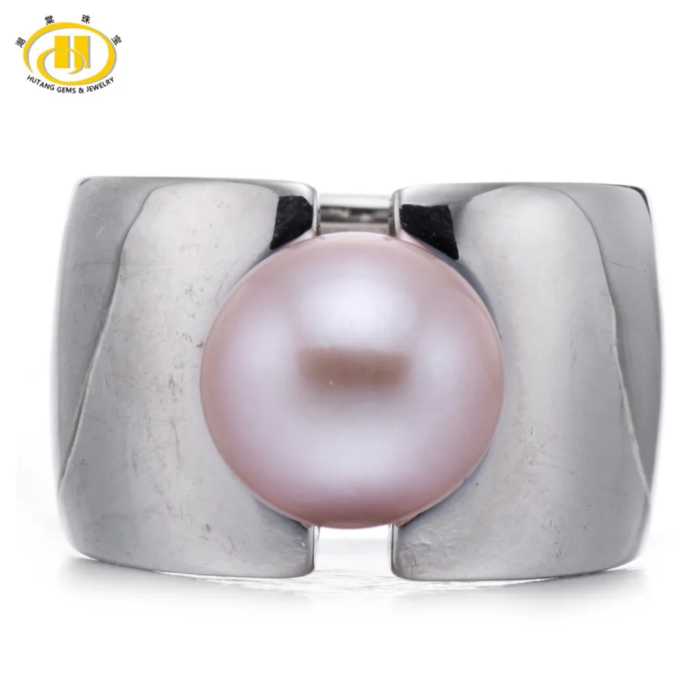 Hutang Big Band Pink Freshwater Cultured Pearl Solid 925 Sterling Silver font b Rings b font