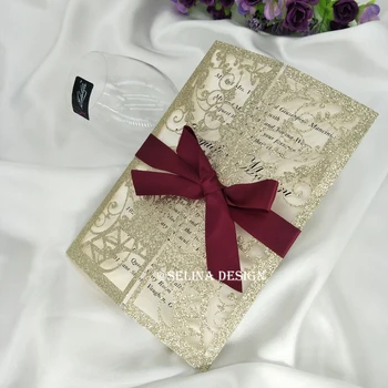 

Eiffel Tower Paris Laser Cut Wedding Invites Quinceanera Invitations Champagne Gold Blue Glitter Laser Cut French Invitation