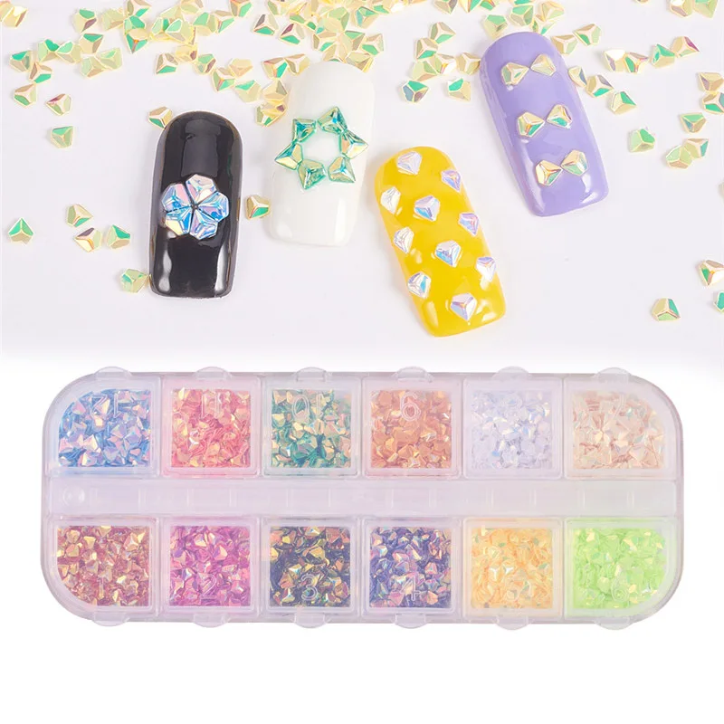 

1 Box Nail Glitter Flakes AB Sequins Powder Holographic Triangle Rhombus 3D Design Polishing Decoration