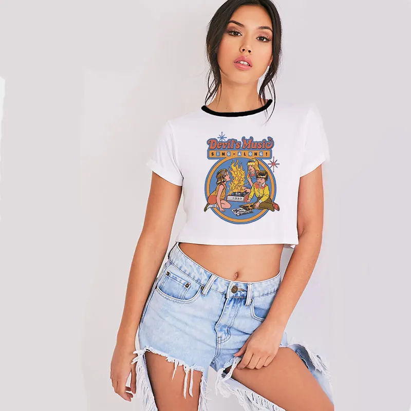 

New Fashion Hillbilly Spring Summer tshirt women Devils music vintage gothic crop top t shirt 90s camiseta mujer tee shirt femme