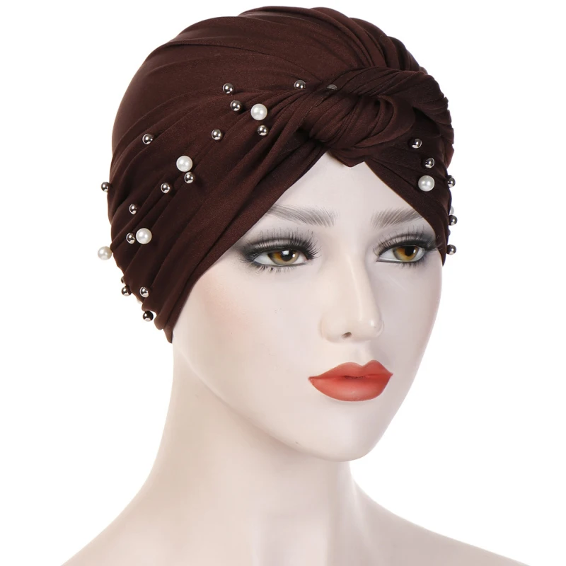 HT2322 Женская индийская мусульманская шляпа Новая мода Beanie шапки однотонный шарф тюрбан шапочка для женщин Skullies Beanies