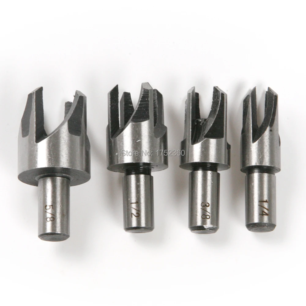 4pcs Wood Plug Hole Cutter Cutting Dowel Maker Worktop Tools Tap Woodworker Drill Carbon Steel 5/8" 1/2" 3/8" 1/4" |
