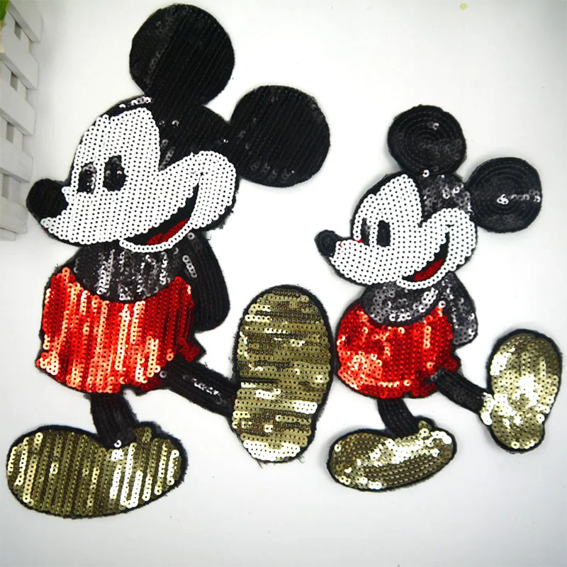 

Big size Embroidered Sew-On Patches Clothes Sewing Mickey Clothing DIY Motif Applique Sticker Sequins handmade patch Minnie