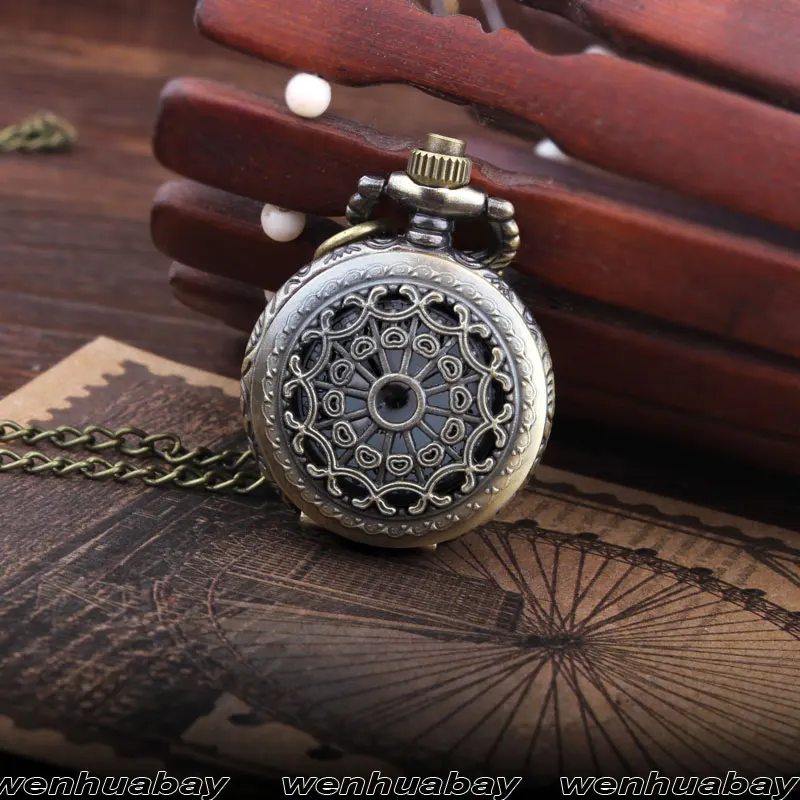 Бронзовый кварцевые карманные часы старинные полый кулон скульптура мужские часы горячая распродажа! мини маленький размер свет часы с