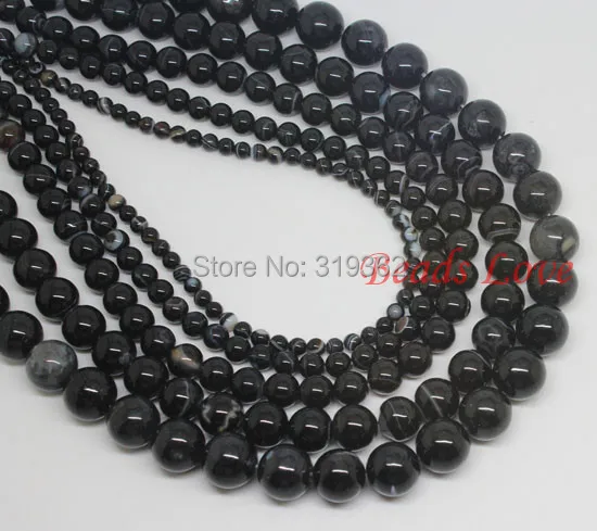 

15.5" Smooth Round+ Black white Agata Onyx Beads 4 6 8 10 12mm Pick Siz Free Shipping(F00032)