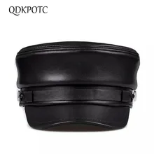 QDKPOTC New Fashion Sheep Skin Baseball Caps Solid Visor Military Hat Autumn Winter Women England Flat Cap