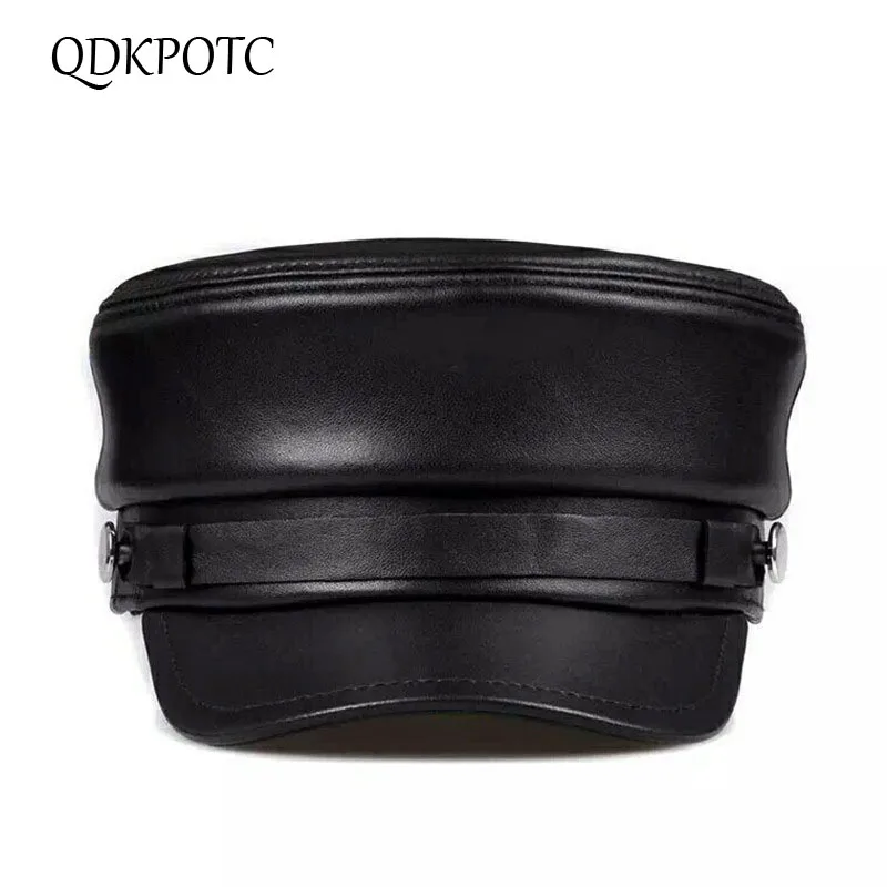

QDKPOTC New Fashion Sheep Skin Baseball Caps Solid Visor Military Hat Autumn Winter Women England Flat Cap