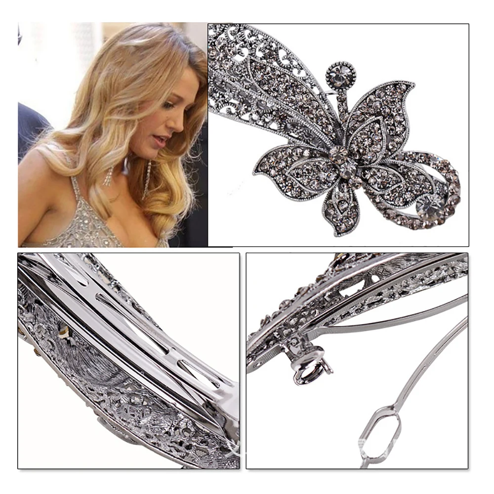 

Fashion Women's Crystal Butterfly Hairpin Vintage Rhinestone Flower Hair Pin Barrette Hair Clip Hair Styling Accessories