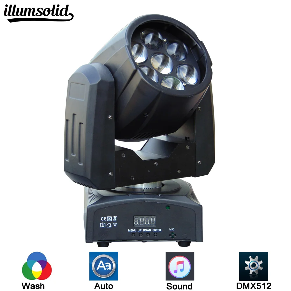 

Zoom Moving Head Light with 7x12W RGBW 4in1 LED by DMX,Sound and auto Control for Stage Lighting