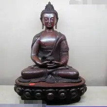 S02151 1" Тибет Pure Фиолетовый Красный Бронзовый изысканные Амитаюс Будда Шакьямуни Статуя