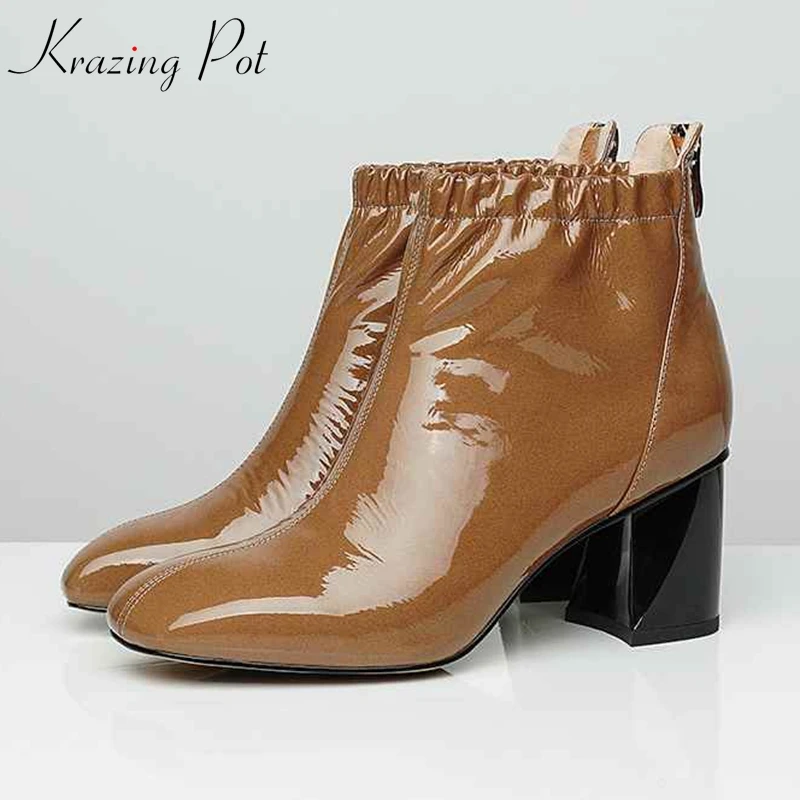 

krazing pot genuine leather Pleated decoration high street fashion Chelsea boots women European Winter plus size ankle boots L36