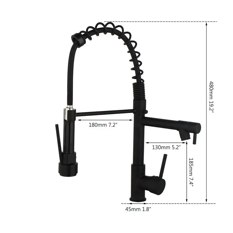  KEMAIDI Black Pull Out & Down Swivel Kitchen Faucet Rotated Basin Sink Faucet Mixer Tap 2 Functions - 33004653643