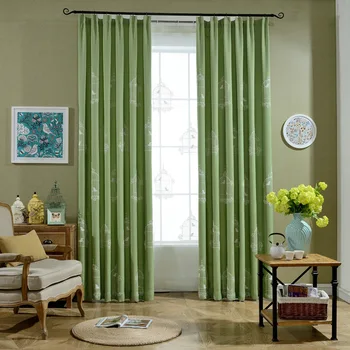 

Fresh Garden Cotton Curtains for Living Room Embroidery Green Velvet Linen Curtains for Bedroom Yarn