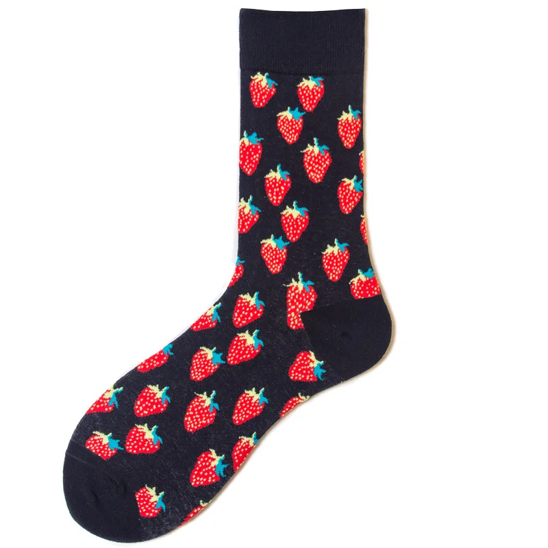 Новые модные мужские хлопковые носки с фруктами, соснами, яблоками, вишнями, в стиле хип-хоп, для улицы, Meias, Забавный скейтборд, Harajuku, розовый, желтый - Цвет: strawberry