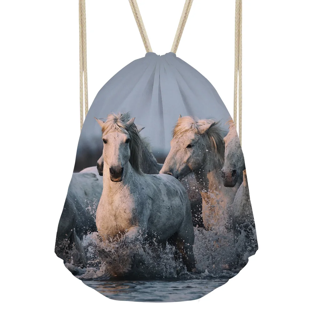 Для женщин Drawstring сумка женщин 3D лошадь печати рюкзак подростков Мода упаковка сумки школьный рюкзак мешок