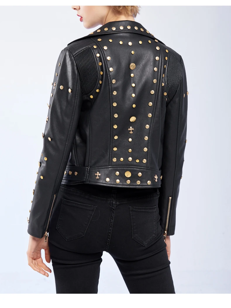 Black Pu Rivet Perles Rue De Cuir Base 2017 Marque Wj1018 Nouveau Bonne Veste En Mode Automne Qualité Dames Printemps qa8Ux1