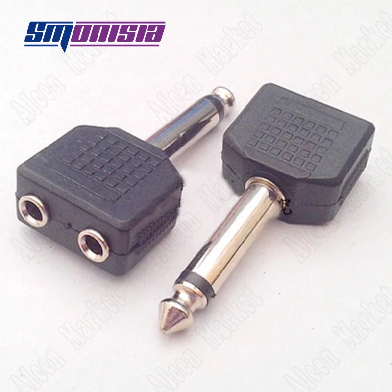 

Audio Adapter 6.35mm Male Single Sound Channel Video Plug To Two Small 2Pin Microphone Socket Female