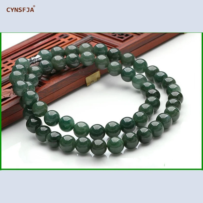 

Certified Natural A Grade Burmese Jadeite Myanmar Emerald Jade Lucky Beads Necklace Ice Green High Quality Wonderful Gifts