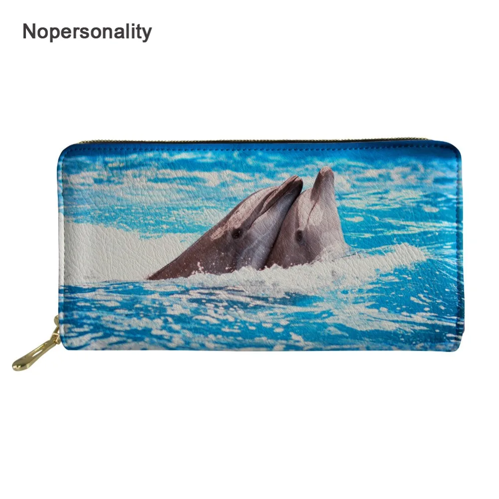 Женские кошельки Nopersonality Blue Ocean Style с принтом дельфина длинные кожаные дамские