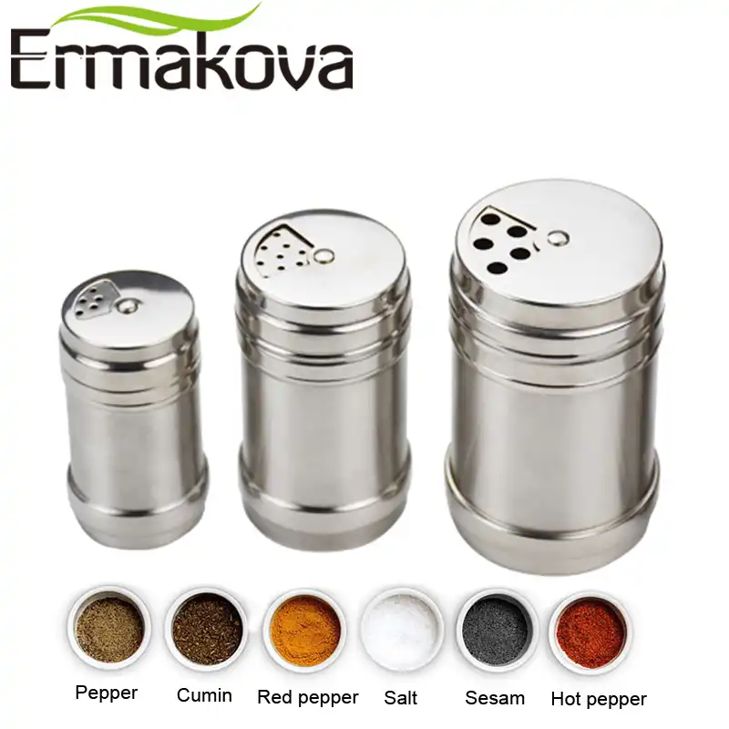 Ermakova Salt Pepper Shaker Seasoning Dispenser Stainless Steel Spice Bottle Jar Container Bbq Seasoning Jar With Rotating Cover Pepper Shaker Salt Pepper Shakerstainless Steel Spice Aliexpress