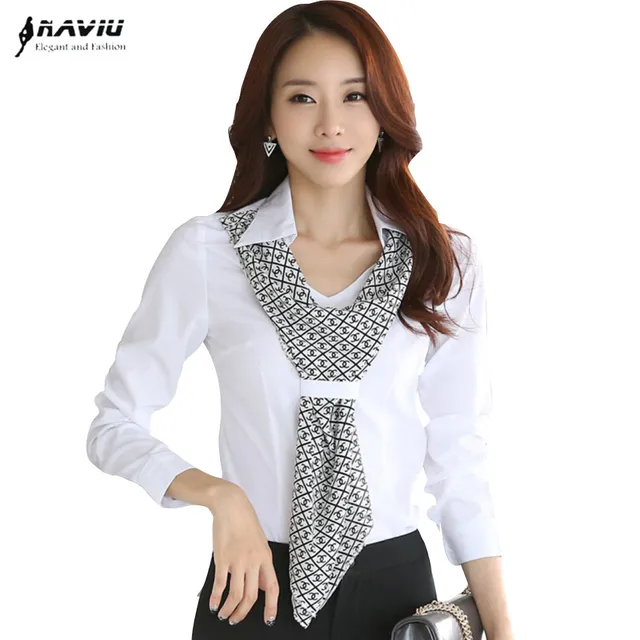 High quality new fashion women shirt slim formal scarf